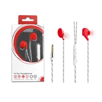 HF03-Red 3.5mm Deluxe Stereo Earbuds Headsfree Integrated Volume Control