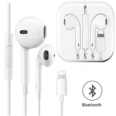 IPHONE 7/8/XR/11/12/13/14 STEREO EAR BUD WITH MIC & VOLUM CONTROL WHITE