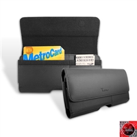 Horizontal Leather Pouch Case with Card Slot Black HP04 Mega