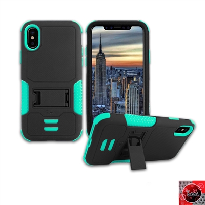 Apple iPhone X Rugged Armor Hybrid Kickstand Case HYB11 Teal