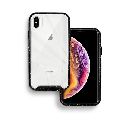 iPhone XS MAX Paint splatter accent Synthetic rubber+Clear polycarbonate shell HYB31 Black