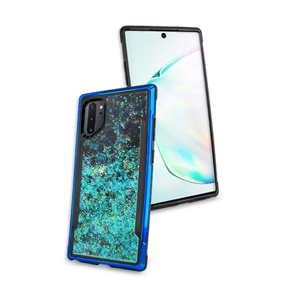 Samsung Galaxy Note 10 Liquid Glitter Quicksand Slim Chrome Edge Clear Back Cover Case HYB33G Blue