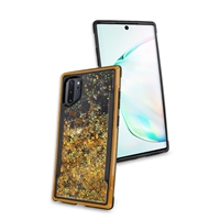 Samsung Galaxy Note 10 Liquid Glitter Quicksand Slim Chrome Edge Clear Back Cover Case HYB33G Gold