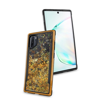 Samsung Galaxy Note 10 Liquid Glitter Quicksand Slim Chrome Edge Clear Back Cover Case HYB33G Gold