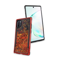 Samsung Galaxy Note 10 Plus Liquid Glitter Quicksand Slim Chrome Edge Clear Back Cover Case HYB33G Red