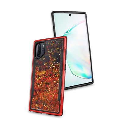 Samsung Galaxy Note 10 Plus Liquid Glitter Quicksand Slim Chrome Edge Clear Back Cover Case HYB33G Red