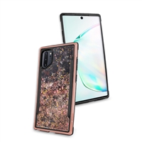 Samsung Galaxy Note 10 Plus Liquid Glitter Quicksand Slim Chrome Edge Clear Back Cover Case HYB33G Rose Gold