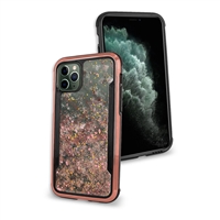 iPhone 11 (6.1") Liquid Glitter Quicksand Slim Chrome Edge Clear Back Cover Case HYB33G Rose Gold