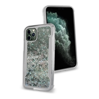 iPhone 11 Pro Max (6.5") Liquid Glitter Quicksand Slim Chrome Edge Clear Back Cover Case HYB33G Silver