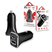 Quick Charger PD 18W USB-C + USB Car Auto Adapter Black