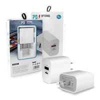 PD Charger USB-C and USB A Dual Port Wall Adapter White