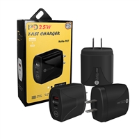 25W Type C + USB Fast Wall Charger Adaptor Black
