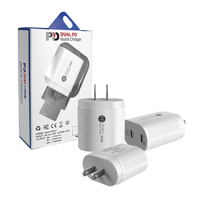 40W Fast Wall Charger (2x 20W USB-C) WHITE