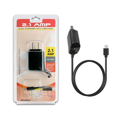2.1 A TYPE C USB HOME Charger with Extra USB Black