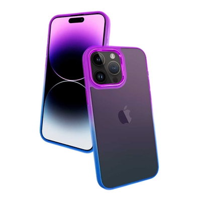 iPhone 14 6.1" GRADIENT TPU CASE WITH CHROME BUTTON & CAMERA PURPLE TO BLUE