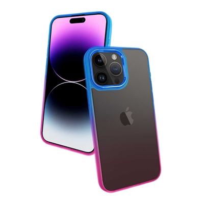 iPhone 14 PRO 6.1" GRADIENT TPU CASE WITH CHROME BUTTON & CAMERA BLUE TO PINK