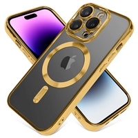 IPHONE 14 WIRELESS CHARGING TPU CASE WITH CHROME EDGE & CAMERA COVER GOLD