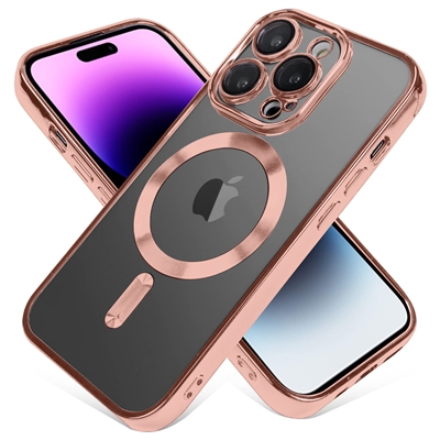 IPHONE 14 PLUS WIRELESS CHARGING TPU CASE WITH CHROME EDGE & CAMERA COVER PINK GOLD