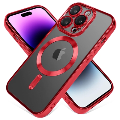 IPHONE 14 PRO MAX WIRELESS CHARGING TPU CASE WITH CHROME EDGE & CAMERA COVER RED