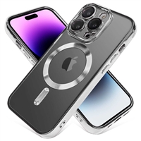 IPHONE 14 WIRELESS CHARGING TPU CASE WITH CHROME EDGE & CAMERA COVER SILVER