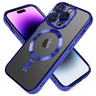 IPHONE 15 WIRELESS CHARGING TPU CASE WITH CHROME EDGE & CAMERA COVER BLUE