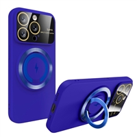 IPHONE 15  TPU CASE WITH CAMERA COVER &  WIRELESS CHARGING RING STAND BLUE