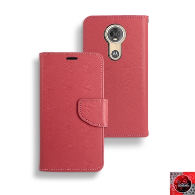 Motorola Moto E5 Plus/ Moto E5 Supra /XT1924 Leather Folio Wallet Case WC01 Red