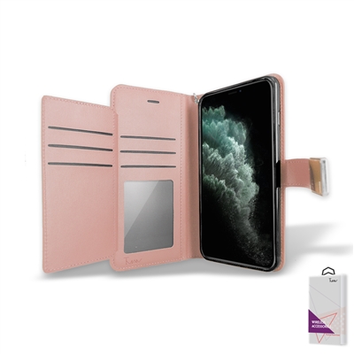 iPhone 11 Pro (5.8") Double Folio Flip Leather Wallet Case with Extra Card Slots WC05 Rose Gold