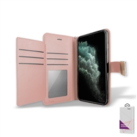 iPhone 11 Pro Max (6.5") Double Folio Flip Leather Wallet Case with Extra Card Slots WC05 Rose Gold