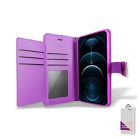 iPhone 12/ iPhone 12 Pro (6.1") Double Folio Flip Leather Wallet Case with Extra Card Slots WC05 Purple