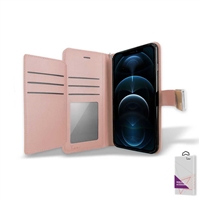 iPhone 12/ iPhone 12 Pro (6.1") Double Folio Flip Leather Wallet Case with Extra Card Slots WC05 Rose Gold