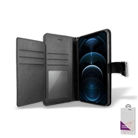 iPhone 12 Pro Max (6.7") Double Folio Flip Leather Wallet Case with Extra Card Slots WC05 Black