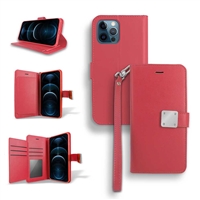 iPhone 15 Pro Double Folio Flip Leather Wallet Case with Extra Card Slots WC05 Red