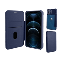 iPhone 12/ iPhone 12 Pro (6.1") Clear Back Folio Flip Leather Wallet Case With Card Slots And Camera Cover WC07 Dark Blue