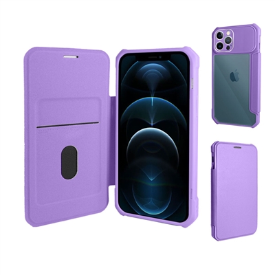 iPhone 12 Pro Max (6.7") Clear Back Folio Flip Leather Wallet Case With Card Slots And Camera Cover WC07 Purple