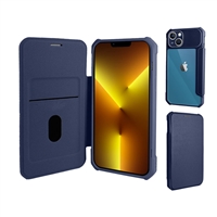 iPhone 13 (6.1") Clear Back Folio Flip Leather Wallet Case With Card Slots And Camera Cover WC07 Dark Blue