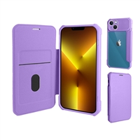 iPhone 13 (6.1") Clear Back Folio Flip Leather Wallet Case With Card Slots And Camera Cover WC07 Purple