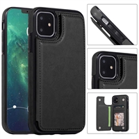 iPhone 14 Pro (6.1") EMBOSSED CARD HOLDER WALLET CASE WITH MAGNETIC BUTTONS WC08 Black