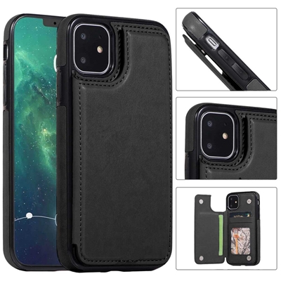iPhone 14 Pro Max (6.7") CARD HOLDER WALLET CASE WITH MAGNETIC BUTTONS WC08 Black