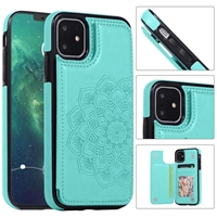iPhone 14 Pro Max (6.7") EMBOSSED CARD HOLDER WALLET CASE WITH MAGNETIC BUTTONS WC08 Tiffany Green