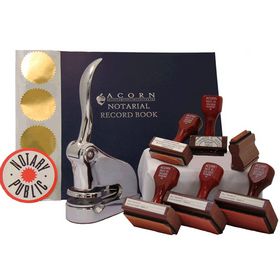 Supreme Chrome Gift Notary Seal Package with Hand Stamps