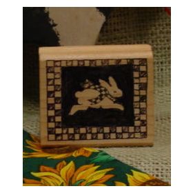 Rabbit Block with Checked Border Art Rubber Stamp