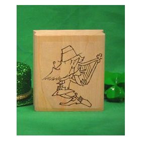 Leprechaun with Harp Art Rubber Stamp