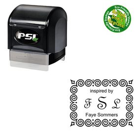 PSI Pre Inked French Script Personalized Initial Rubber Stamp