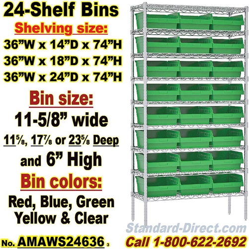 24 Bin Wire Shelf Unit / AMAWS24636