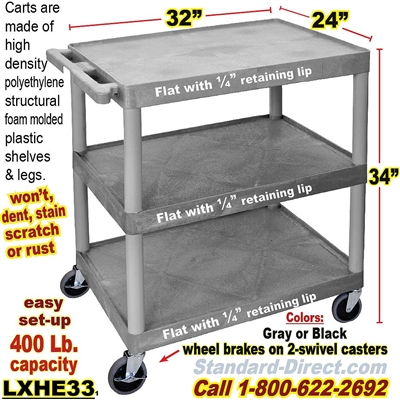 3-Shelf Plastic Cart / LXHE33