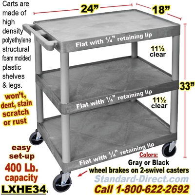 3-Shelf Plastic Cart / LXHE34