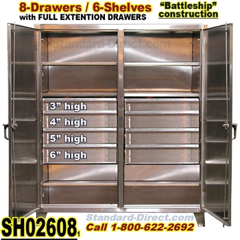 8-Drawer-Stainless Steel Double Shift Storage Cabinet SH02608