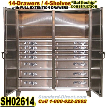 14 Drawer Stainless Steel Double-Shift Cabinet-SH02614