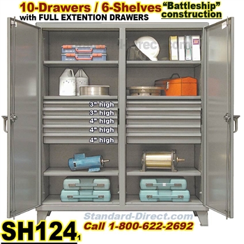 Extreme Duty 10-Drawer Double shift Steel Storage Cabinets / SH124